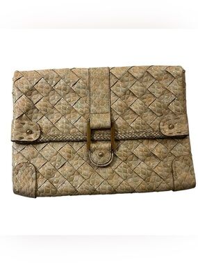 Jessica Simpson Woven Faux Snakeskin Clutch Oversized‎ Envelope Neutral Y2K